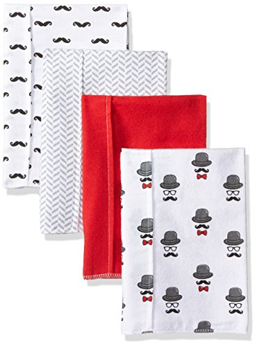 Hudson Baby Unisex Baby Cotton Flannel Burp Cloths, Mustache Hat, One Size