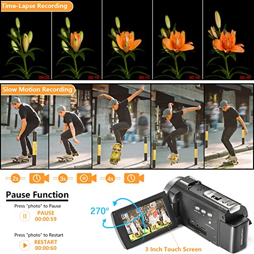 WZX Video Camera Camcorder, Full HD 30FPS 36MP 16X Digital Zoom Digital Camera,IR Night Vision Vlogging Camera, YouTube Camera with External Microphone, Lens Hood, Stabilizer, Remote Control