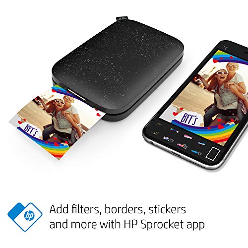 HP Sprocket Portable 2x3' Instant Color Photo Printer (Noir) Print Pictures on Zink Sticky-Backed Paper from your iOS and Android Device.