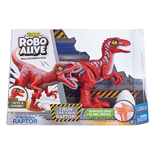 Robo Alive Rampaging Raptor (Red) by ZURU Dinosaur Toy with Realistic Dinosaur Movement That Bites and Chomps with Slime in Dino Egg, Robotic Pets for Boys and Kids (Red)
