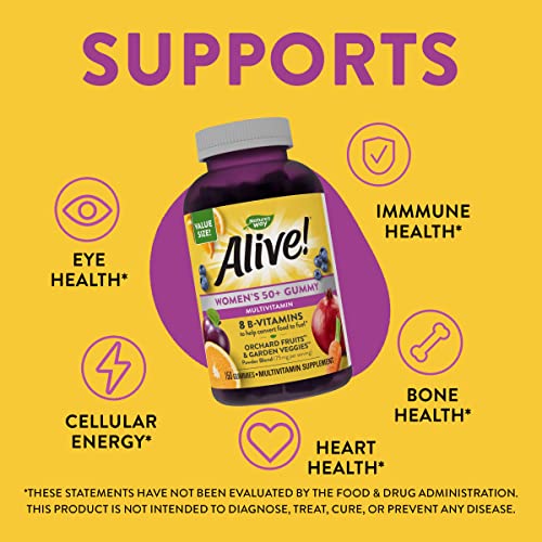 Nature’s Way Alive! Women’s 50+ Gummy Multivitamins, Vitamins and Minerals, Supports Whole Body Wellness*, Vegetarian, Mixed Berry Flavored, 150 Gummies