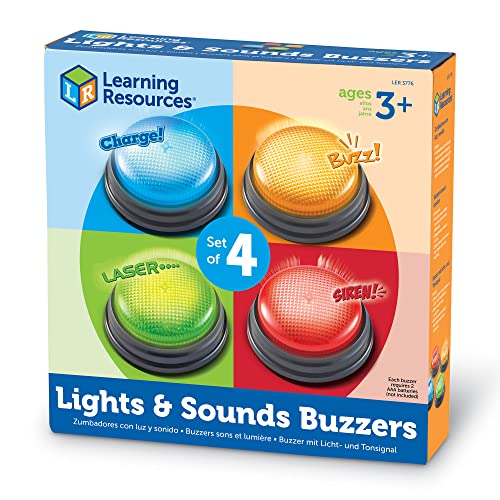 Learning Resources Lights and Sounds Buzzers, Game Show and Classroom Buzzers, Family Game Night, Game Show Buzzers, Classroom Accessories, Set of 4, Ages 3+