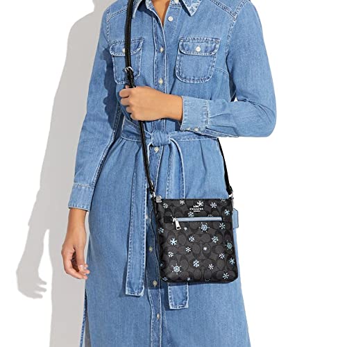 COACH Womens Mini Rowan File Bag In Signature Canvas With Snowflake Print Graphie/Black/Cornflower Multi In Leather