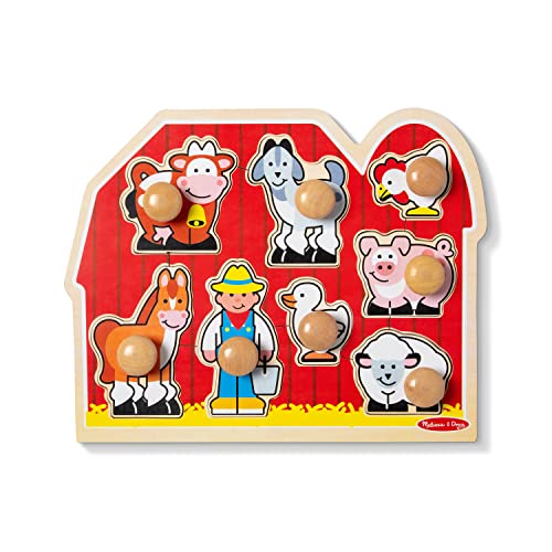 Melissa and Doug Farm Animals Jumbo Knob Wooden Puzzle - Wooden Peg Chunky Baby Puzzle, Preschoool Learning, Knob Puzzle Board For Toddlers Ages 1+