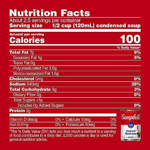 Campbell's Condensed 25% Less Sodium Cream of Mushroom Soup, 10.5 Ounce Can (Pack of 12)