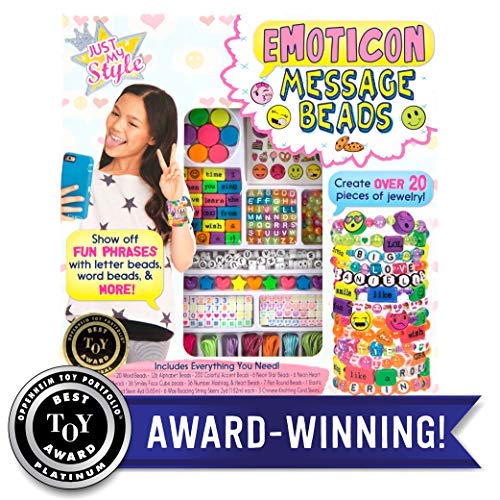 Just My Style Emoticon Message Beads, DIY 20+ Custom Accessories Using Symbols Alphabet Letters and Emojis, Great for Sleepover and Girls Night, Perfect Weekend Activity For Kids Ages 6, 7, 8, 9