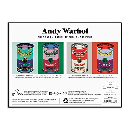 Andy Warhol Soup Cans Jigsaw Puzzle, 300 Pieces, 24” x 18” – Lenticular Jigsaw Puzzle Featuring Shifting Iconic Andy Warhol Artwork–Thick, Sturdy Pieces, Challenging Family Activity, Great Gift Idea