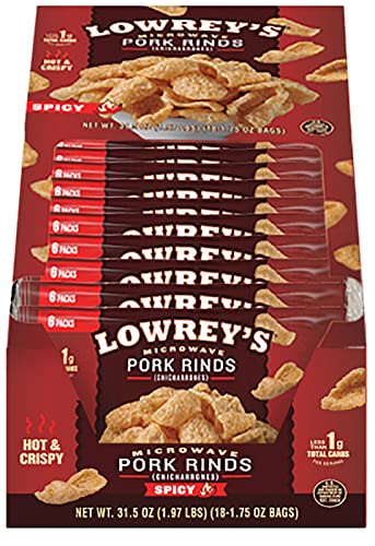 Lowrey's Bacon Curls Microwave Pork Rinds (Chicharrones), Hot and Spicy, 1.75 Ounce (Pack of 18)