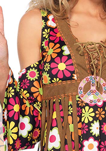 Leg Avenue Women's 2 Pc Starflower Hippie Costume with Dress, Headband, Multi, Medium