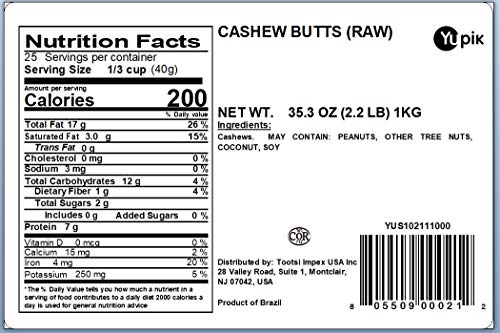 Yupik Nuts Raw Cashew Butts, 2.2 lb