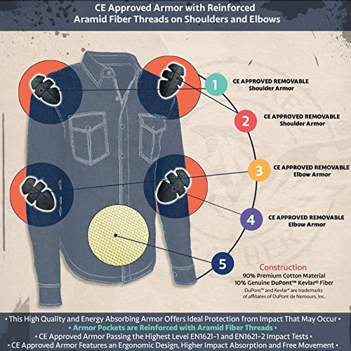 Milwaukee Leather MPM1625 Men's Plaid Flannel Biker Shirt with CE Approved Armor - Reinforced w/Aramid Fibers - Large Multi