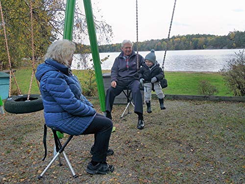 Walkstool - Comfort Model - Black and Silver - 3 Legged Folding Stool in Aluminium - Height 18' to 30' - Maximum Load 440 to 550 Lbs - Made in Sweden