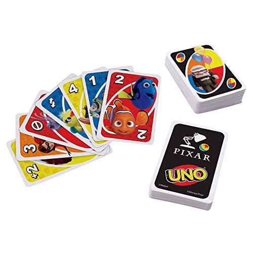 Mattel Games UNO Pixar Card Game for Family Night, Travel Game for Kids with Storage Tin and Special Rule for 2-10 Players [Amazon Exclusive]