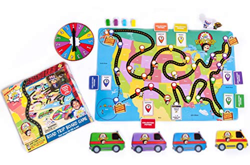 Far Out Toys Ryan’s World Road Trip Board Game, A Journey Through All 50 US States, Educational Adventure, Cities, Towns, Geography, Collectible Micro Figures and Cards, Surprise Suitcase Tiles, Ages 3+