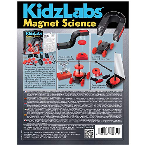 4M Magnet Science Kit - 10 Magnetic Experiments and Games (over 25 pieces to Build and STEM Learn From) - Power the Racer with a Magnet, Levitate a Magnet, Magnetic Yacht and Fishing, Boys and Girls, Age 8+