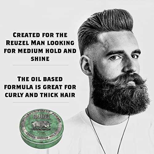 Reuzel Green Grease Medium Hold Pomade, Hair Holding Wax For Men, 12 oz