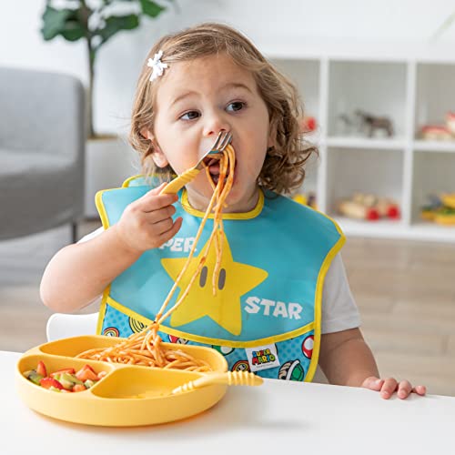 Bumkins Nintendo Super Mario SuperBib, Baby Bib, Waterproof, Washable, Stain and Odor Resistant, 6-24 Months (Pack of 2)