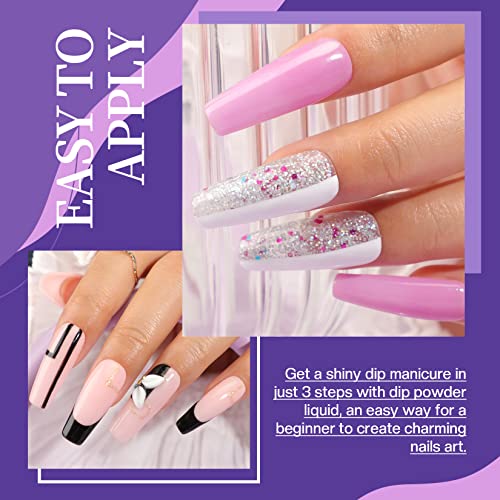 Morovan Dip Powder Nail Kit 8 Colors Nail Dip Powder Kit with Dip Powder Liquid Set Purple and Blue Powder for Starter French Nail Art Manicure DIY Salon