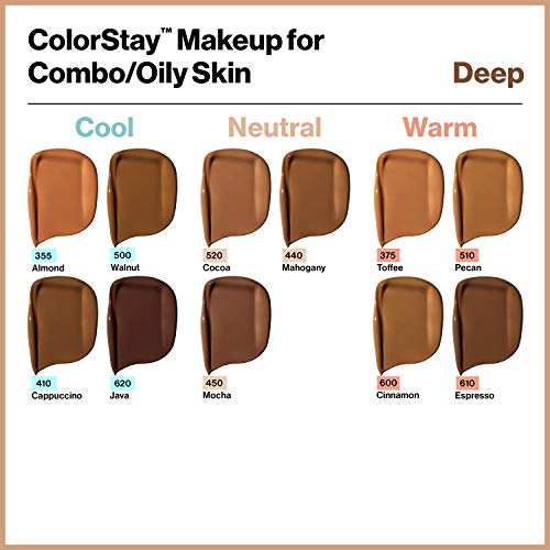 Liquid Foundation by Revlon, ColorStay Face Makeup for Combination and Oily Skin, SPF 15, Longwear Medium-Full Coverage with Matte Finish, Natural Tan (330), 1.0 Oz