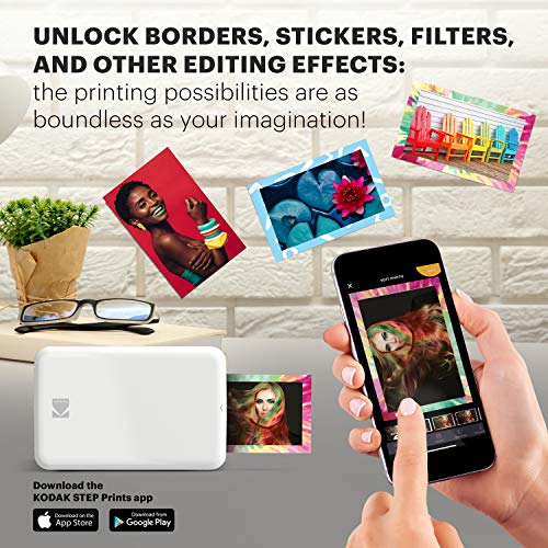 KODAK Step Wireless Mobile Photo Mini Color Printer (White) Compatible w/ iOS and Android, NFC and Bluetooth Devices