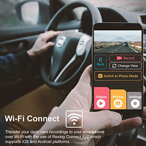 REXING V1 - 4K Ultra HD Car Dash Cam 2.4' LCD Screen, Wi-Fi, 170° Wide Angle Dashboard Camera Recorder with G-Sensor, WDR, Loop Recording, Supercapacitor, Mobile App, 256GB Supported