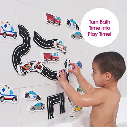Edushape Magic Creations Foam Sticker Imaginative Bath Tub Activity Play Set, Traffic and Cars Theme