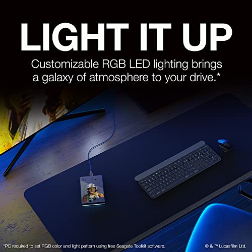 Seagate Luke Skywalker SE FireCuda External Hard Drive 2TB HDD - USB 3.2, Customizable LED RGB Lighting, Blue, Works with PC, Mac, Playstation, and Xbox, with 1-Year Rescue Services (STKL2000412)