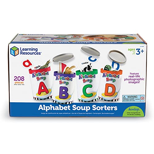 Learning Resources Alphabet Soup Sorters - 208 Pieces, Ages 3+, Early Phonics Manipulatives, ABCs, Alphabet Awareness and Recognition, Alphabet Soup Games