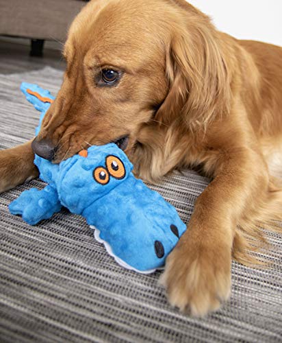 goDog Gators Squeaker Plush Pet Toy for Dogs and Puppies, Soft and Durable, Tough and Chew Resistant, Reinforced Seams - Blue, Large