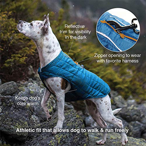 Kurgo Loft Dog Jacket - Reversible Fleece Winter Coat - Cold Weather Protection - Wear With Harness Or Additional Layers - Reflective Accents, Leash Access, Water Resistant - Chili Red/Charcoal, S