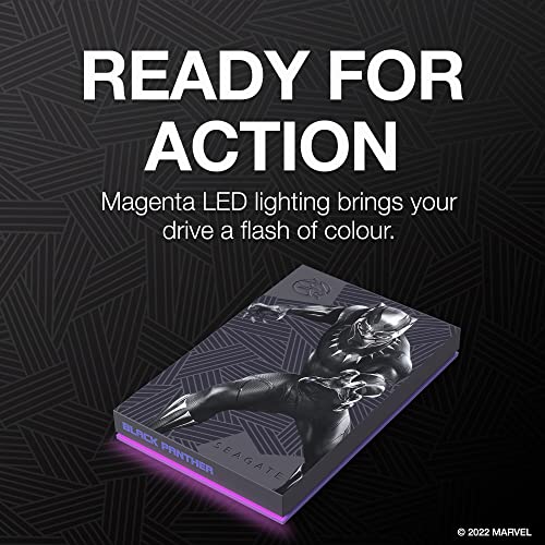 Seagate Black Panther SE FireCuda External HDD - USB 3.2, Customizable RGB LED Magenta, Works with PC, Mac, Playstation, and Xbox, 1-yr Rescue Services (STLX2000401)