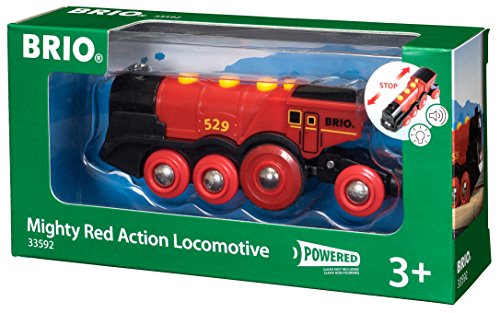 Brio World 33592 Mighty Red Action Locomotive | Battery Operated Toy Train with Light and Sound Effects for Kids Age 3 and Up