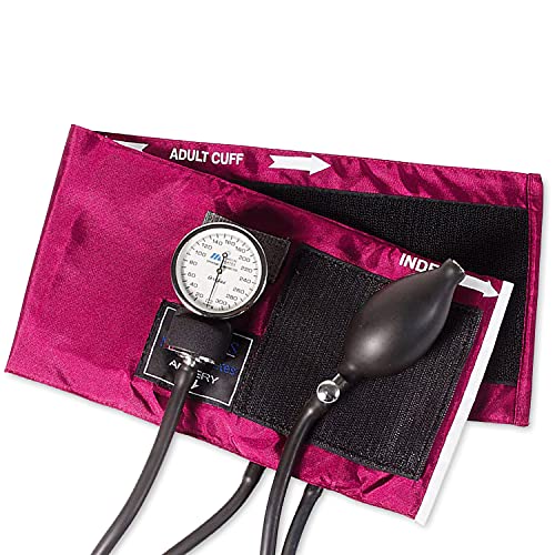 MABIS MatchMates Manual Blood Pressure Monitor Kit Aneroid Sphygmomanometer with Calibrated Nylon Cuff and Oversized Carrying Case, FSA and HSA Eligible, Adult, Magenta