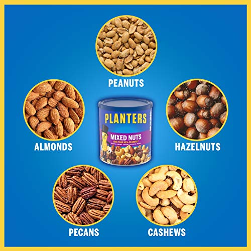 Planters Mixed Nuts Less Than 50% Peanuts with Peanuts (Almonds, Cashews, Hazelnuts and Pecans, 12 ct Pack, 15 oz Canisters)
