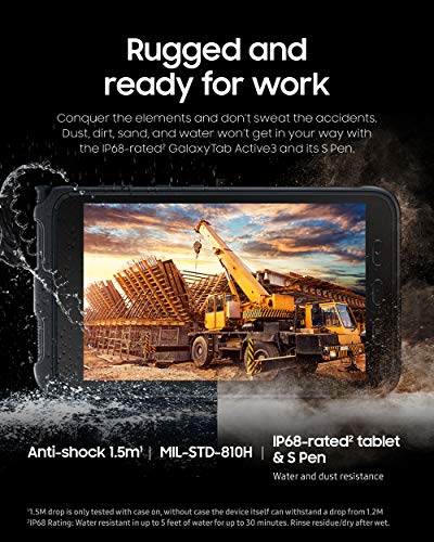 Samsung Galaxy Tab Active3 Enterprise Edition 8” Rugged Multi Purpose Tablet |128GB and WIFI and LTE (UNLOCKED) | Biometric Security (SM-T577UZKGN14), Black