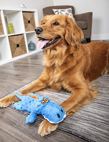 goDog Gators Squeaker Plush Pet Toy for Dogs and Puppies, Soft and Durable, Tough and Chew Resistant, Reinforced Seams - Blue, Large