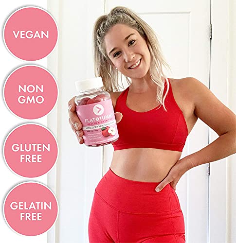 Flat Tummy Apple Cider Vinegar Gummies, 60 Count-Boost Energy, Detox, Support Gut Health and Healthy Metabolism – Vegan, Non-GMO ACV Gummies - Made with Apples, Beetroot, Vitamins B9 and B12 - Pack of 5