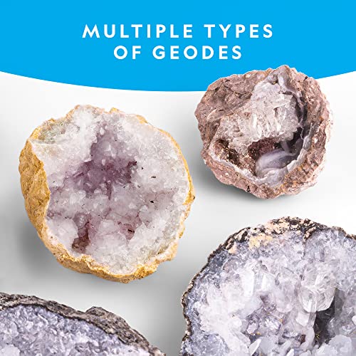NATIONAL GEOGRAPHIC Break Open 4 Geodes Science Kit – Includes Goggles, Detailed Learning Guide and Display Stand - Great STEM Science Gift for Mineralogy and Geology Enthusiasts of any Age