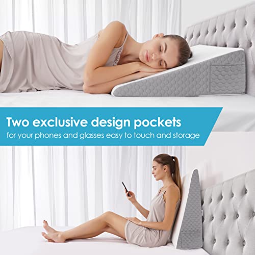 Forias 7.5' Bed Wedge Pillow for After Surgery Triangle Pillow Wedge for Acid Reflux Gerd Snoring Back Pain, Air Layer Sleeping Wedge Cover | Memory Foam Top