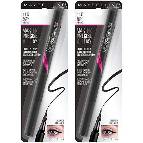 Maybelline Eyestudio Master Precise All Day Waterproof Liquid Eyeliner Makeup, Black, 2 Count
