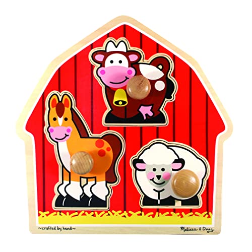 Melissa and Doug Barnyard Animals Jumbo Knob Wooden Puzzle - Horse, Cow, and Sheep