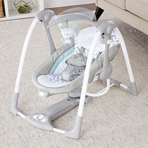 Ingenuity ConvertMe 2-in-1 Compact Portable Automatic Baby Swing and Infant Seat, Battery-Powered Vibrations, Nature Sounds, 0-9 Months 6-20 lbs (Raylan)