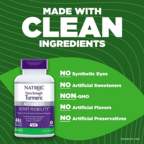 Natrol Extra Strength Turmeric Capsules, Supports Cellular, Inflammatory, Heart, Joint and Brain Health, Clinically Proven CurcuWIN, 46x Better Absorption, 60 Count