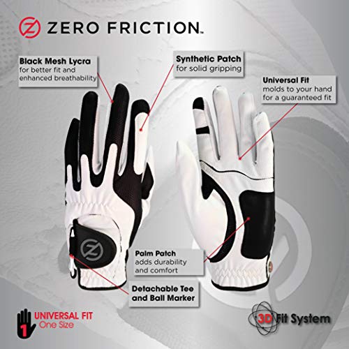 Zero Friction Men's Golf Glove, Left Hand, One Size, White
