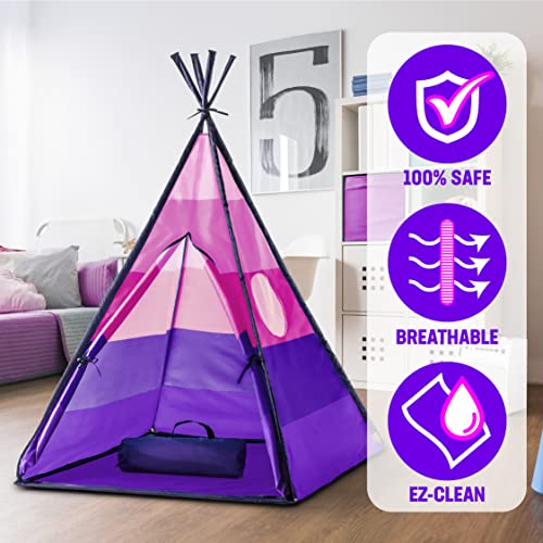 USA Toyz Happy Hut Teepee Tent for Kids - Indoor Pop Up Teepee Kids Playhouse Tent for Boys, Girls, Toddler Tent, Kids Tent Indoor Tepee with Portable Kids Play Tent Storage Bag, Kids Teepee (Pink)