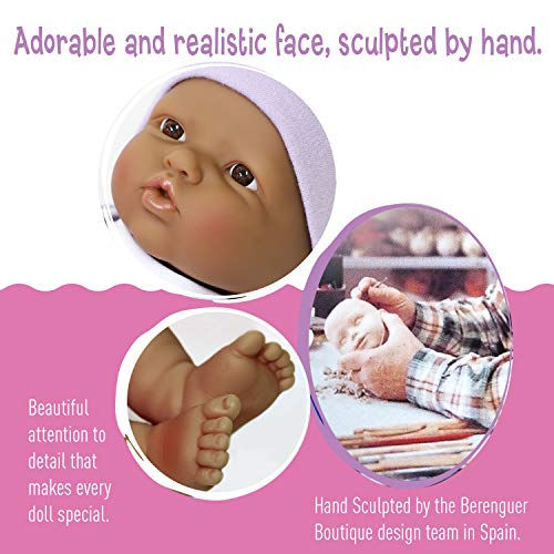 JC Toys - La Newborn Nursery | 7 Piece Baby Doll Gift Set | 12' Life-Like Hispanic Doll with Accessories | Purple | Ages 2+ (18347)