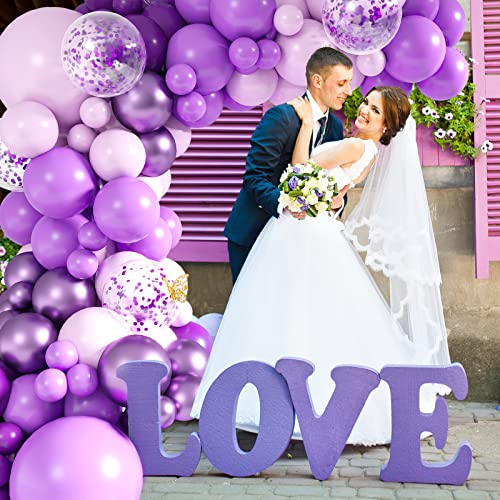 RUBFAC Purple Shades Balloons Garland Arch Kit Assorted Dark Pastel Light Metallic Confetti Purple Balloons Set for Purple Wedding Birthday Graduation Party Decorations