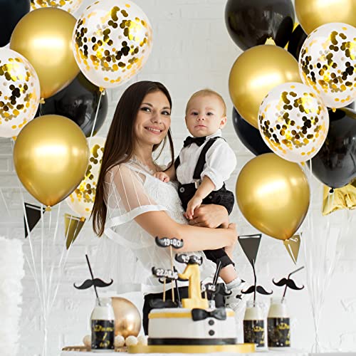 RUBFAC Black and Gold Balloons Garland Arch Kit with Black Gold Confetti Balloons for Graduation Birthday Party Decorations