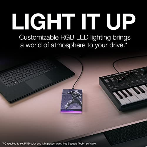 Seagate Black Panther SE FireCuda External HDD - USB 3.2, Customizable RGB LED Magenta, Works with PC, Mac, Playstation, and Xbox, 1-yr Rescue Services (STLX2000401)