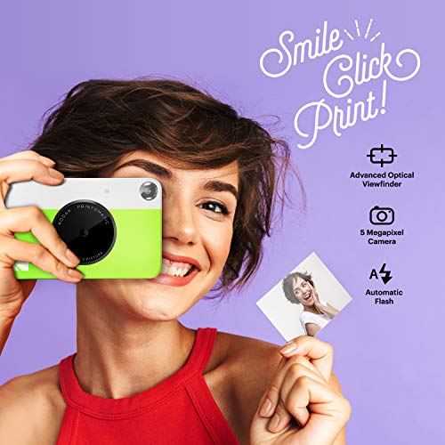 Kodak Printomatic Instant Camera (Green) Gift Bundle + Zink Paper (20 Sheets) + Deluxe Case + 7 Fun Sticker Sets + Twin Tip Markers + Photo Album.